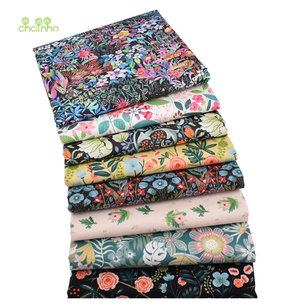 Chainho,Printed Twill Weave Cotton Fabric,Patchwork Cloth,DIY Quilting Sewing Material,Home Textiles ,Black Floral Series,CC041