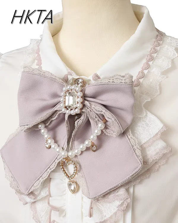 

Japanese Liz Blouse Women Shirts 2025 Summer New Lolita Cute Bow Chain Love Pendant Short Sleeve Shirt Top Mines Blusa Feminina