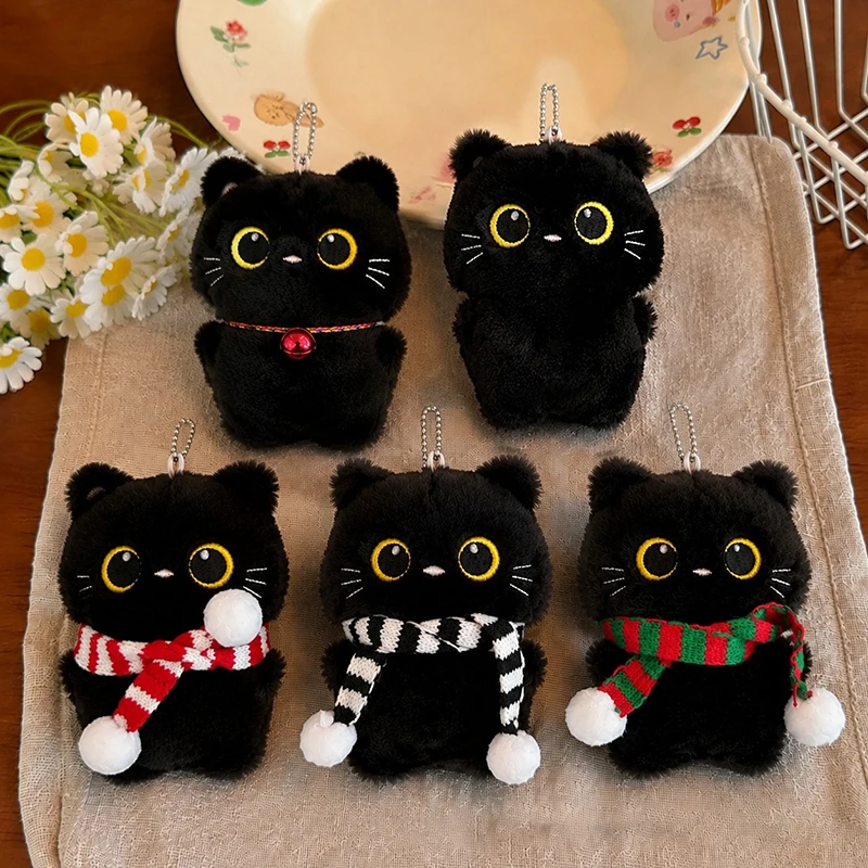 Weihnachts-Schlüsselanhänger mit schwarzer Katze für Taschen, Plüsch-Katzenpuppe-Anhänger, Halloween-Party-Geschenke, Taschenanhänger für Paare, Rucksack-Hängeornamente – Detail 1