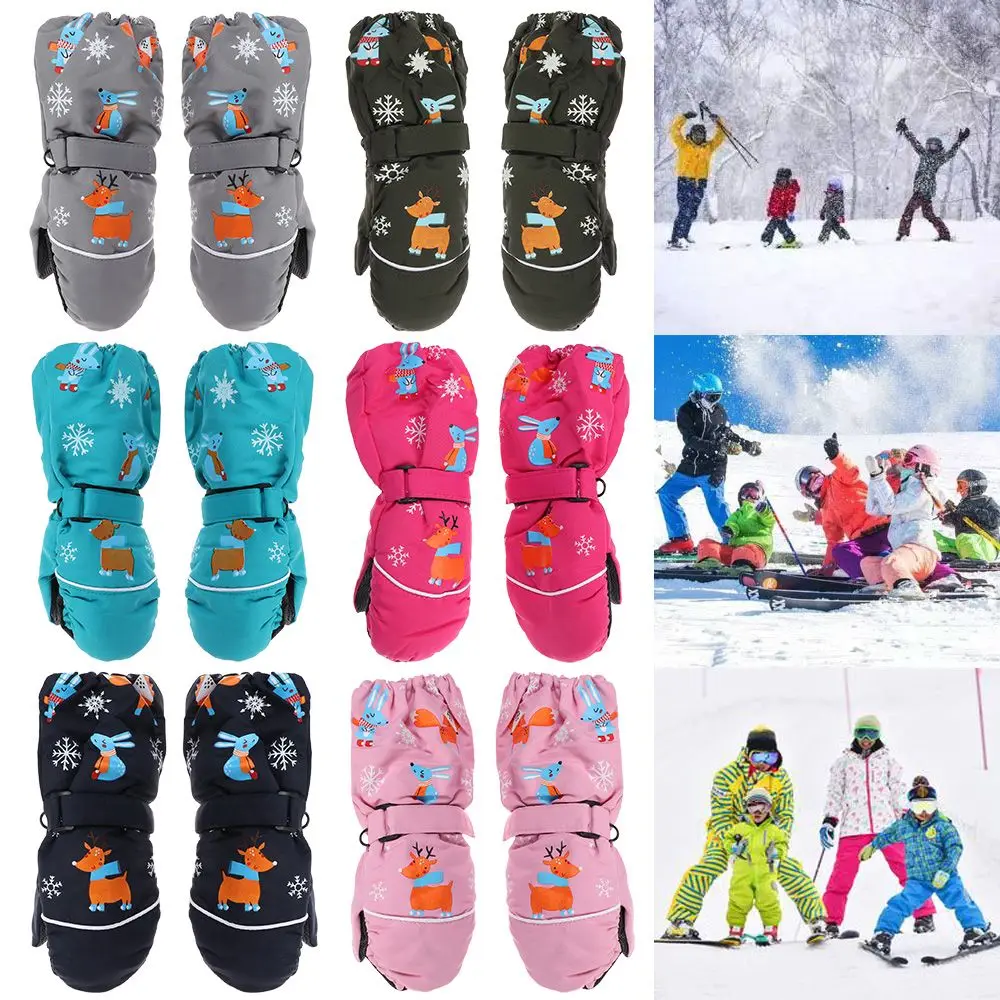 Winter 2-6 Years Old Deer Rabbit Waterproof Print Cartoon Long-sleeved Mittens Windproof Children Ski Gloves Thick Warm