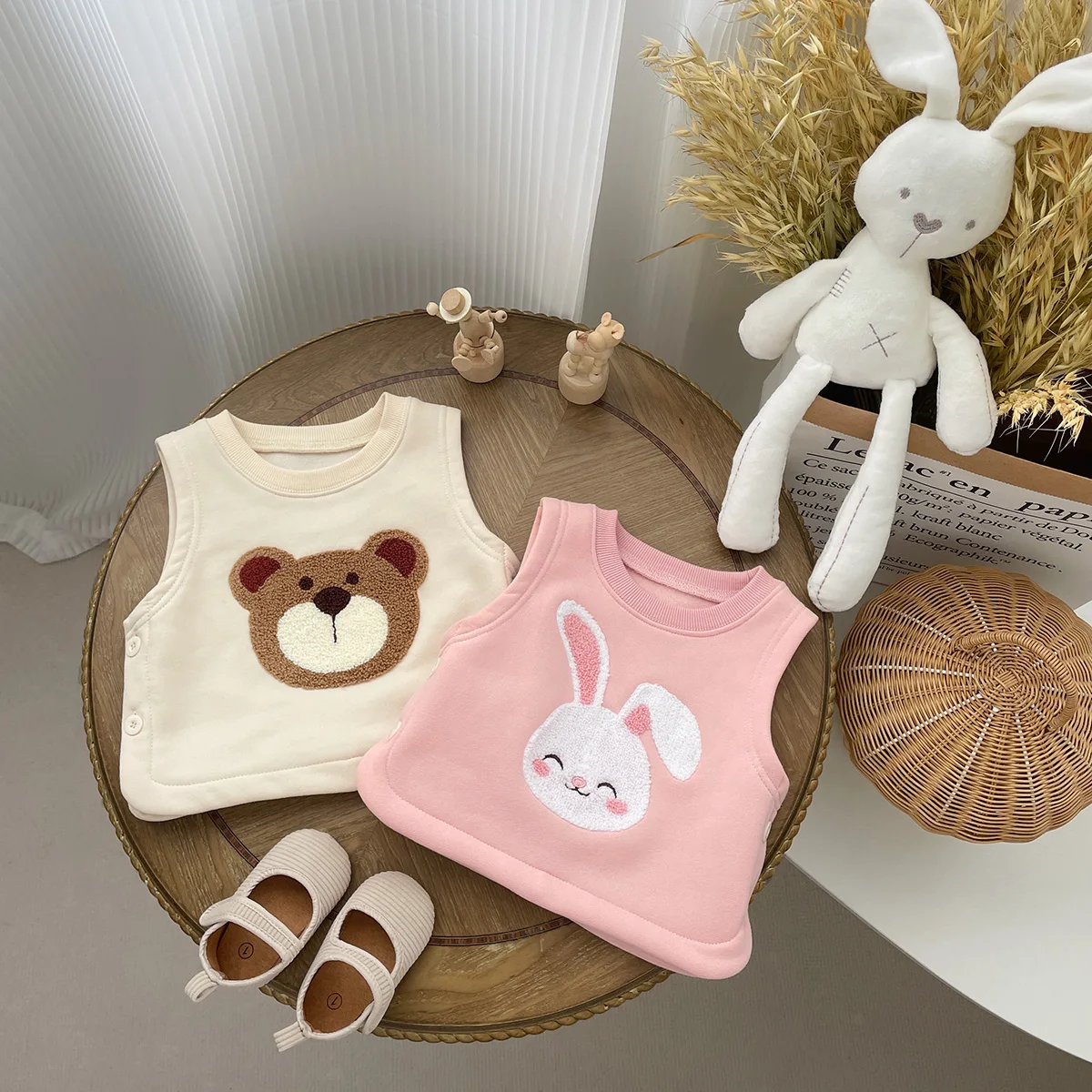 Autumn Baby Girls Boys Clothes Cotton Bear Rabbit Prints Infant Sleeveless Top 0-2 Years Old Baby Vest