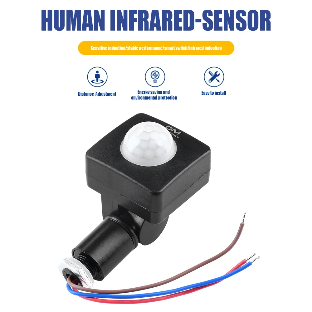 AC85-265V Human Body Infrared Motion Sensor LED Flood Light PIR Motion Sensor Detector Waterproof Outdoor Adjustable Switch