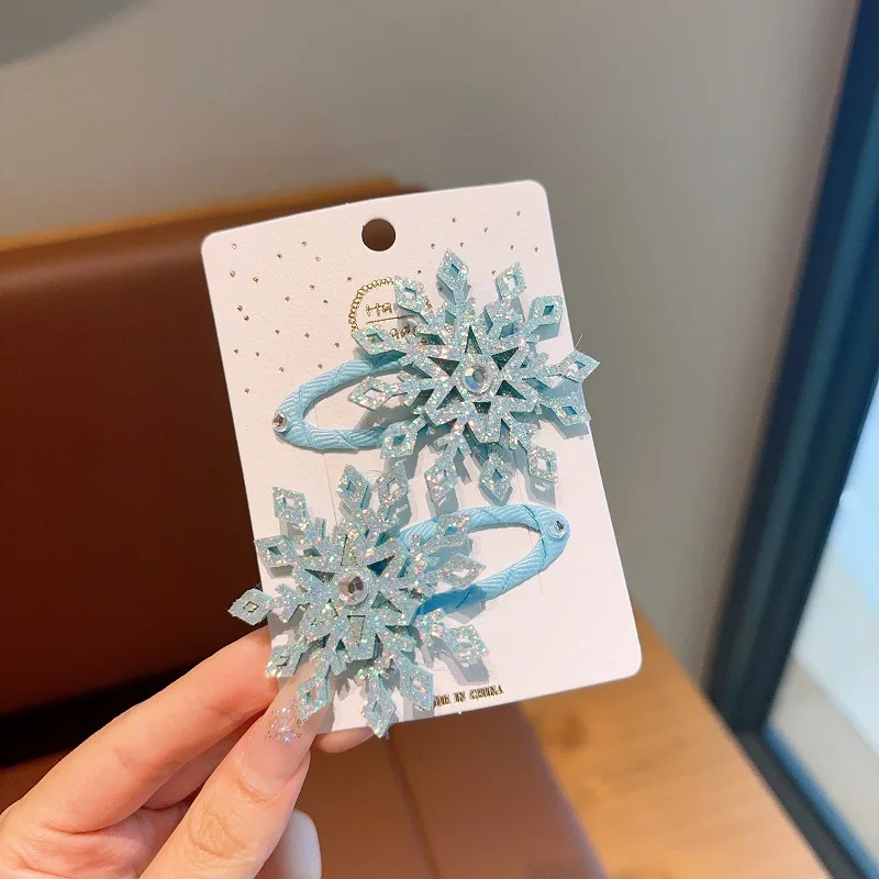 2pcs Winter new Frozen snowflake hairpin children's hair clip Elsa princess hair accessory girl side BB clip image 6