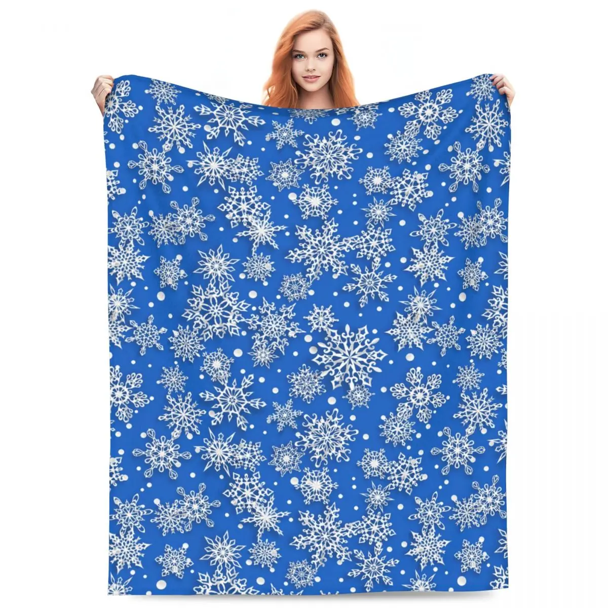 

Festive Christmas Snowflake Flannel Blanket Super Warm Blue White Throw Blanket Winter Camping Living Room Graphic Bedspread