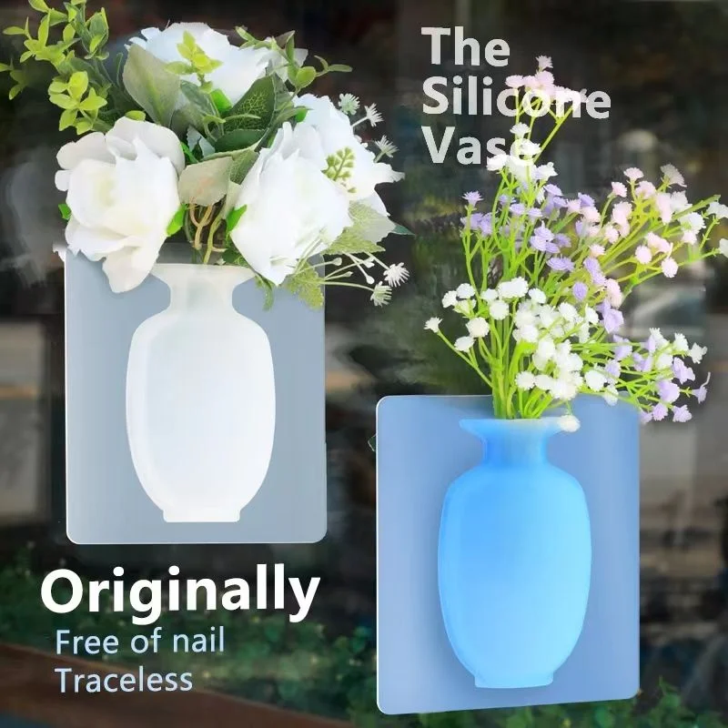 Magic Silicone Vase Silicone Sticky Wall Vase Removable Wall And Fridge Magic Flower Plant Vases Wall Hanging Vase Without Trace