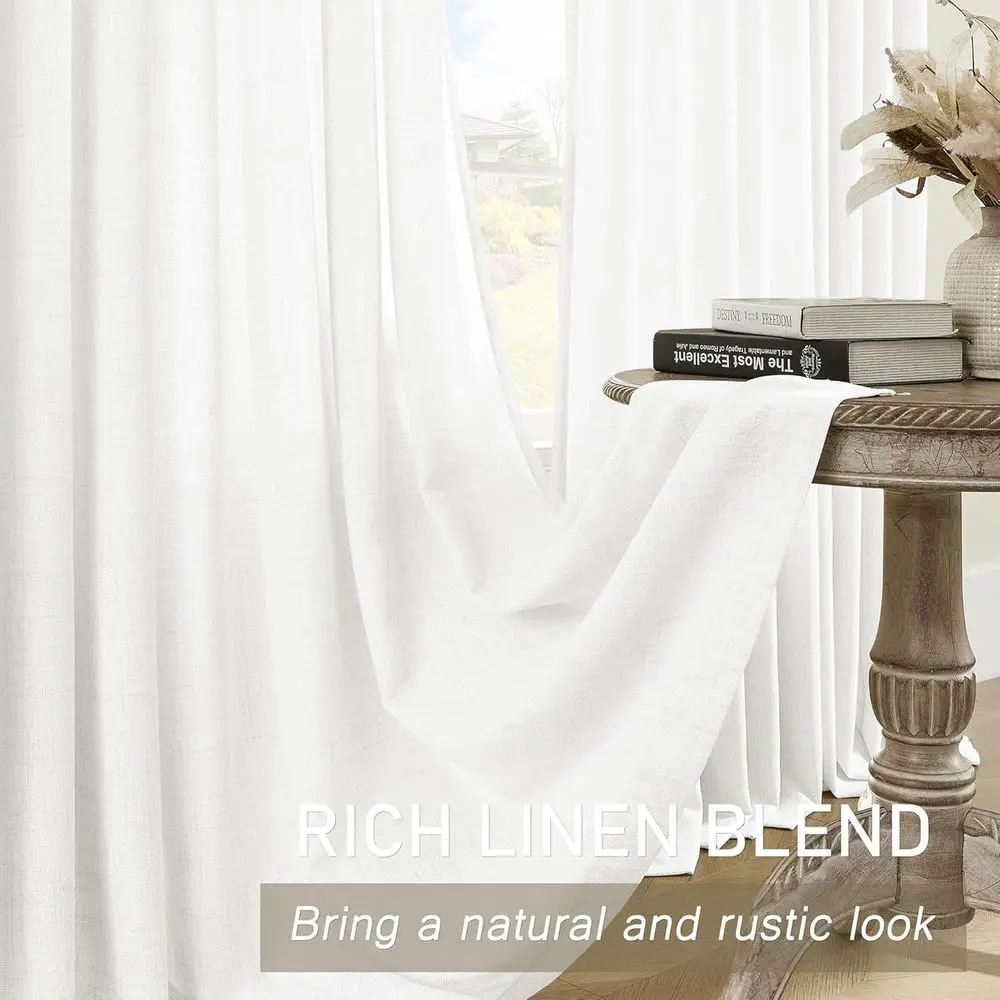 2-stöckige weiße, transparente Pinch-Faltenvorhänge 52 x 120 für Wohnzimmer mit Haken