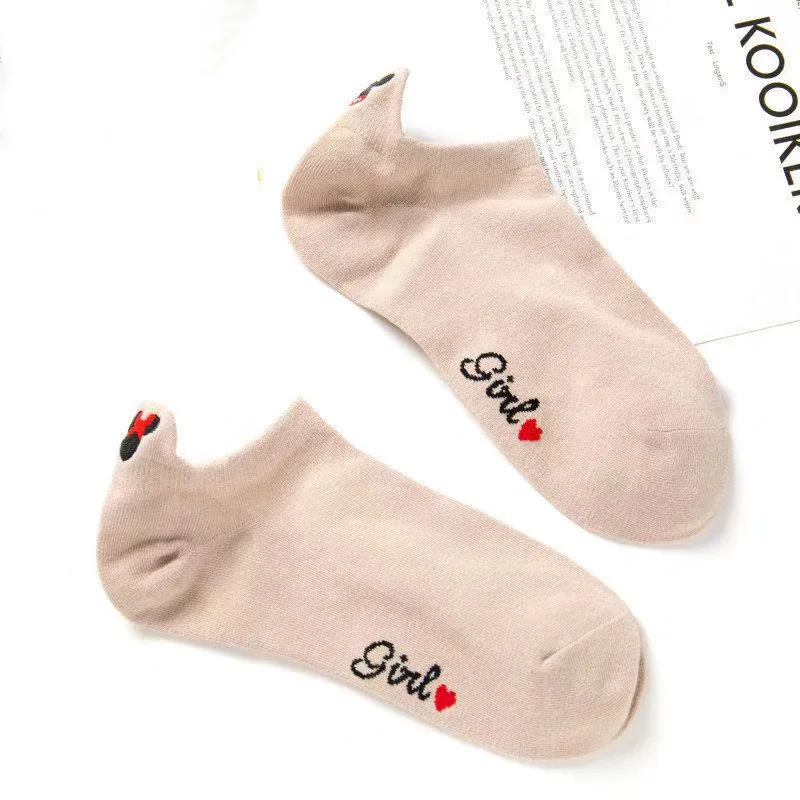 Summer Disney Women Socks Cartoon Mickey Short Socks Cute Embroidery Soft Cotton Ankle Girl Socks