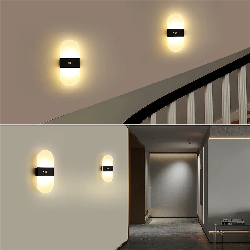 ABDJ-luz con sensor de movimiento, luces de pared con pilas, apliques de pared para interiores, luz LED de ahorro de energía, paquete de 2