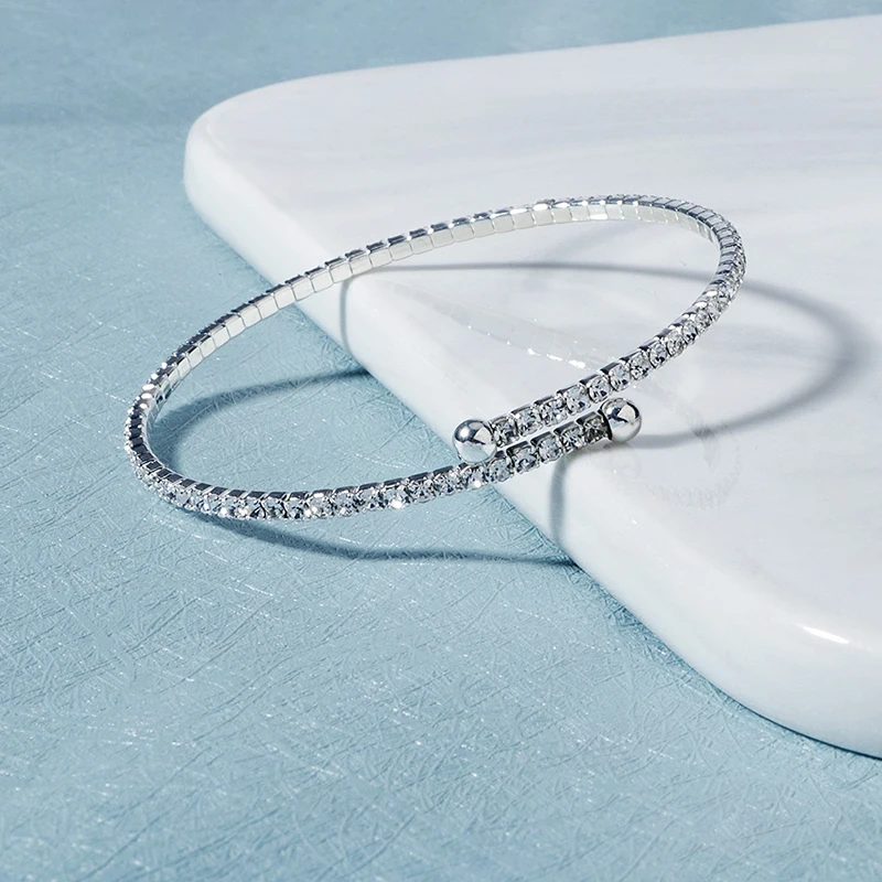 Fashion Austrian Crystal Bangles Bridal Wedding Jewelry Accessories Open Adjustable Bracelets Holiday Party Gifts for Women image 3