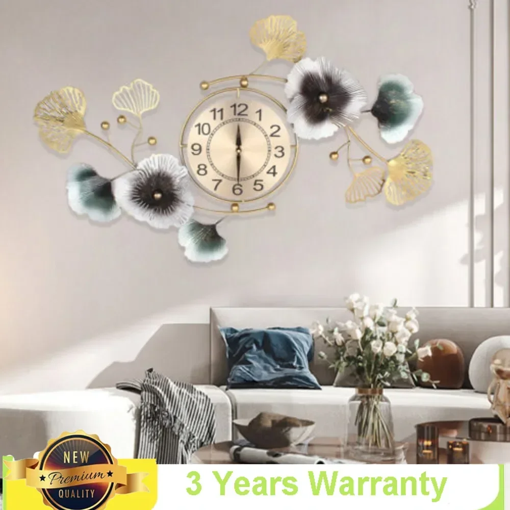 

90*45 Cm Large Metal Wall Clock Ginkgo Leaf Quartz Movement Wall Watch Home Decor Battery Powered for Living Room/hallway/office