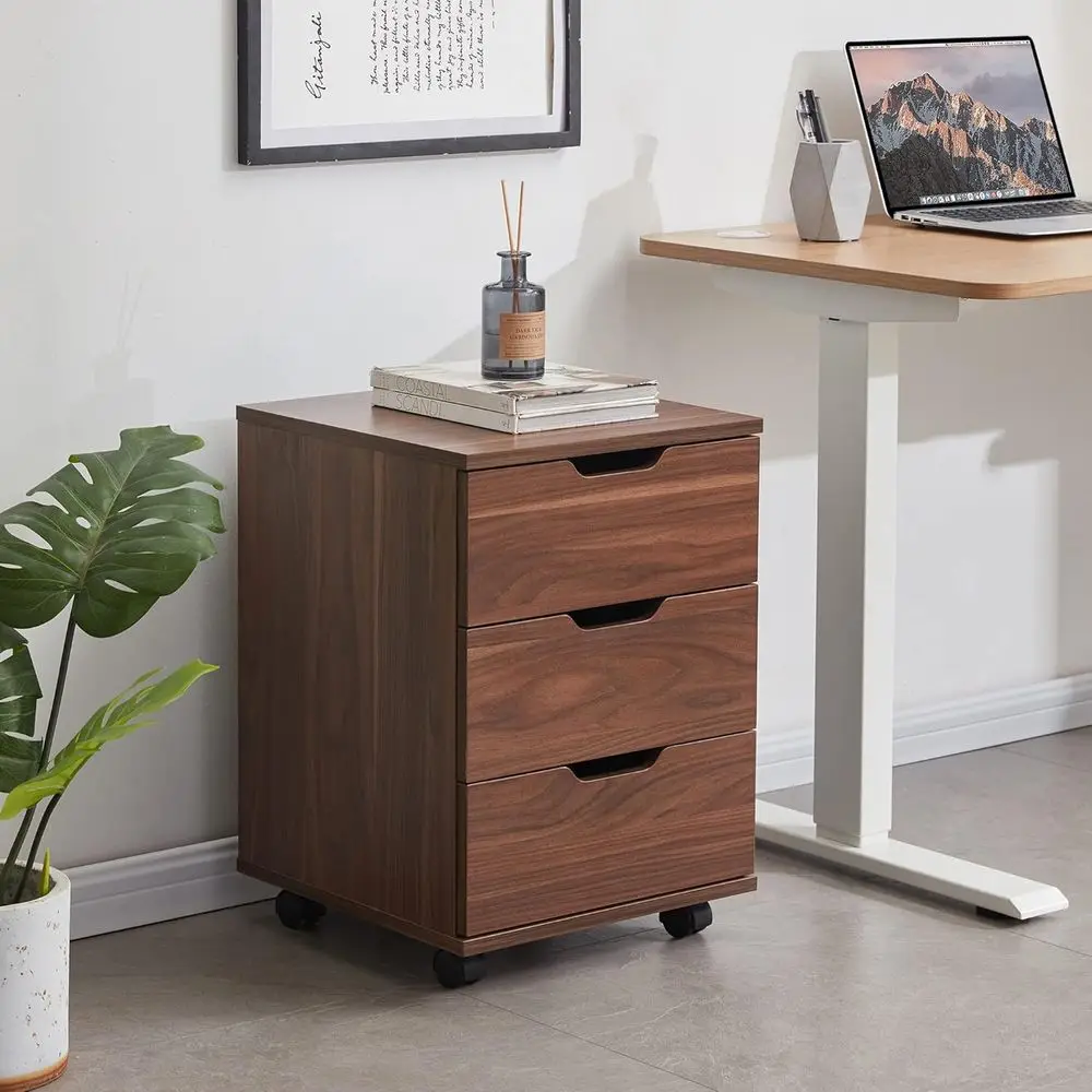 3-Der Veal iling Cabinet Rolling Wood Mobile ile CabiUnder Desk or Home Oice with Casters,Brown,ully-Assembled