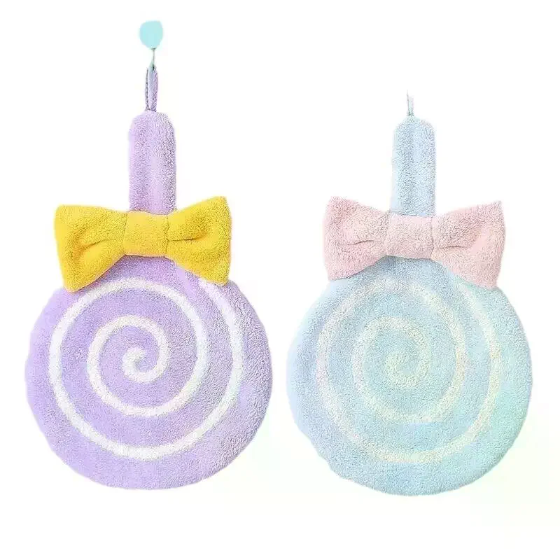 Toalha de mão dos desenhos animados macio absorvente coral veludo bordado pele-amigável microfibra pirulito pano de limpeza para cozinha banheiro