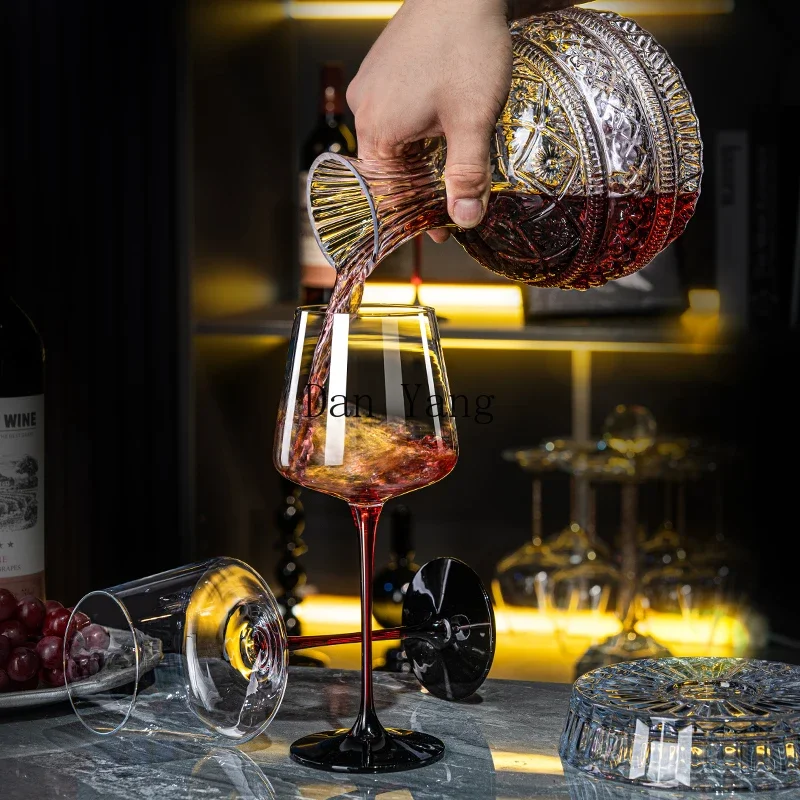 YJ high-end red bow tie red wine glass set household light luxury high-value burgundy crystal goblet rotating decanter