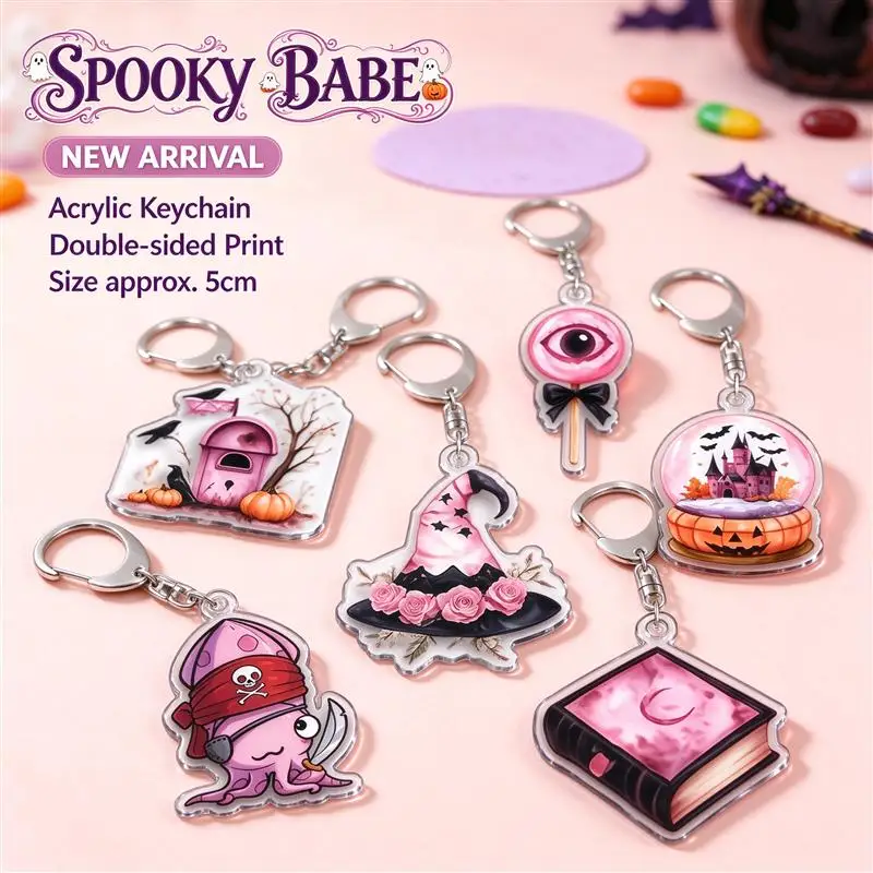 Collectible Accessory Car Key Ornament Black Cat Halloween Themed Whimsical Gothic Wear Resistant Acrylic Keychain 5cm