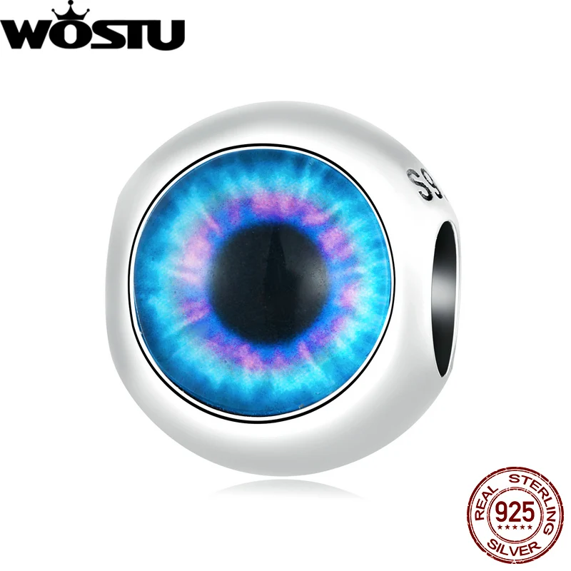 

WOSTU Blue Devil's Eye Beaded 100% 925 Sterling Silver Classic Demon Eye Charm Beads for Women Fit Original DIY Bracelet Jewelry