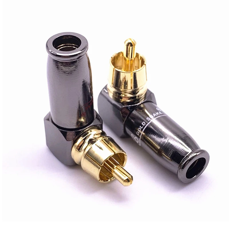 

90 Degree Snake King RCA L-shaped Gun Black Gold Plated Right Angle RCA Male Plug Audio Video Connector Soldering elbow 1pair ﻿