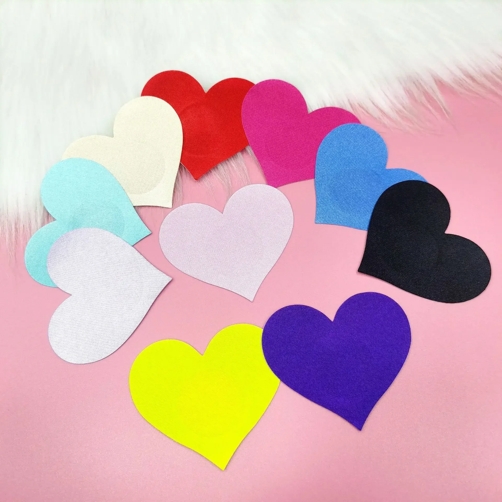 100 Paris Disposable Poly Satin Heart Style Invisible Nipple Cover Tape Overlays on Bra Nipple Pasties Stickers for Women Girls