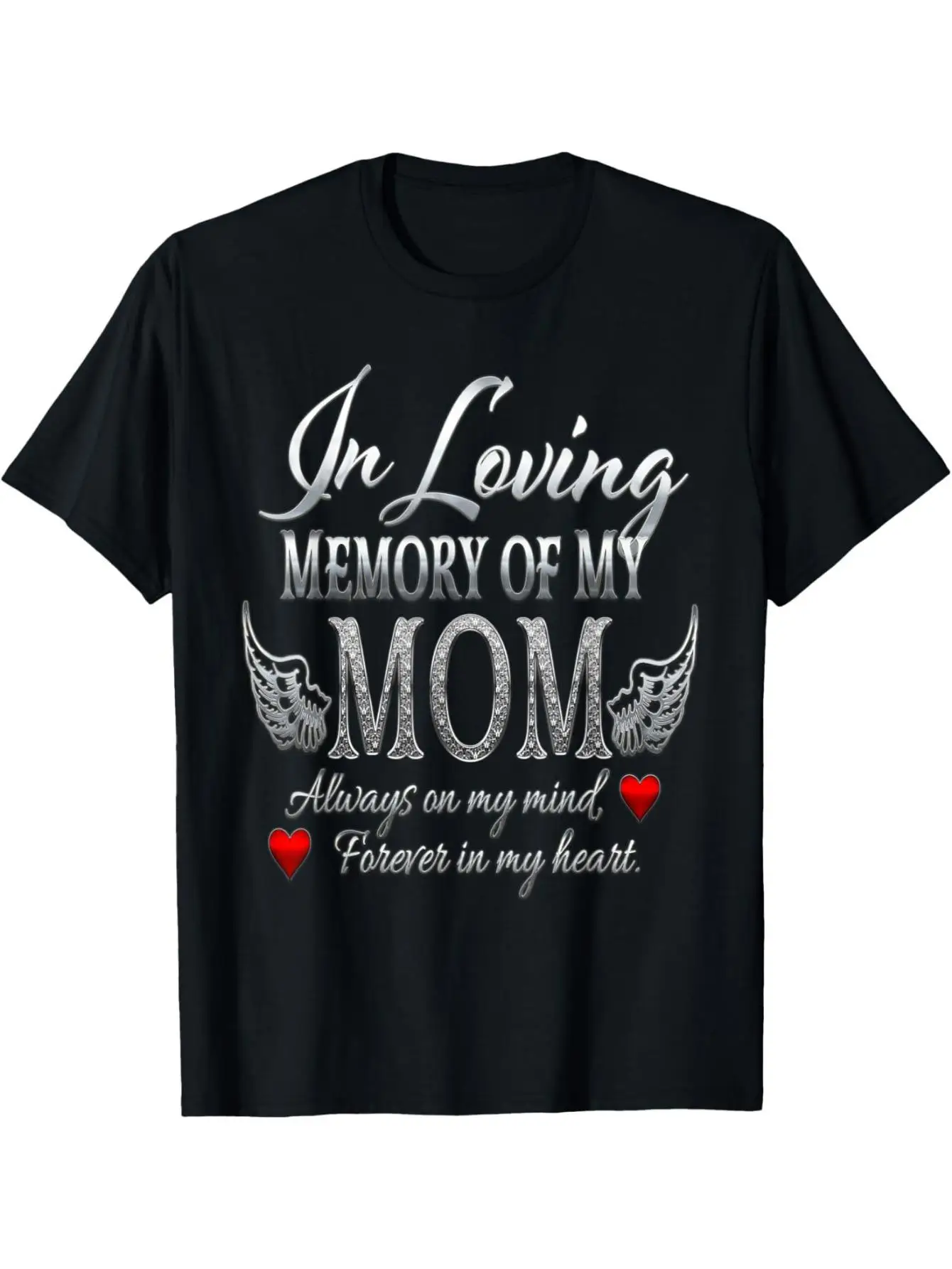 In Loving Memory of My Mom T-Shirt - Comfortable Cotton Memorial Shirt with Moms Name & Date Holder, Ngel Wings & Heart Design, Sympathy Gift for Women & Men, Casual Crew Neck Short Sleeve Top( Multiple Sizes Vailable), Memorial Shirts for Women
