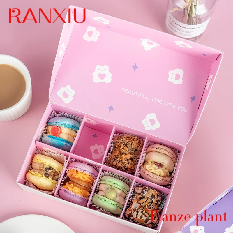 Custom Custom cheap cost printing box flip lis donut bakery cupcake macaron packaging gift boxes for food packaging with divider