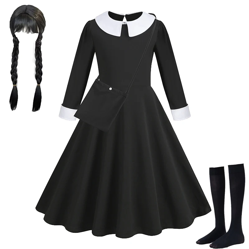 Black Mesh Fluffy Dress for Kids Gothic Costumes for Girls Vampire Cosplay Dress Halloween Clothes for Kids Carnival Party Gifts