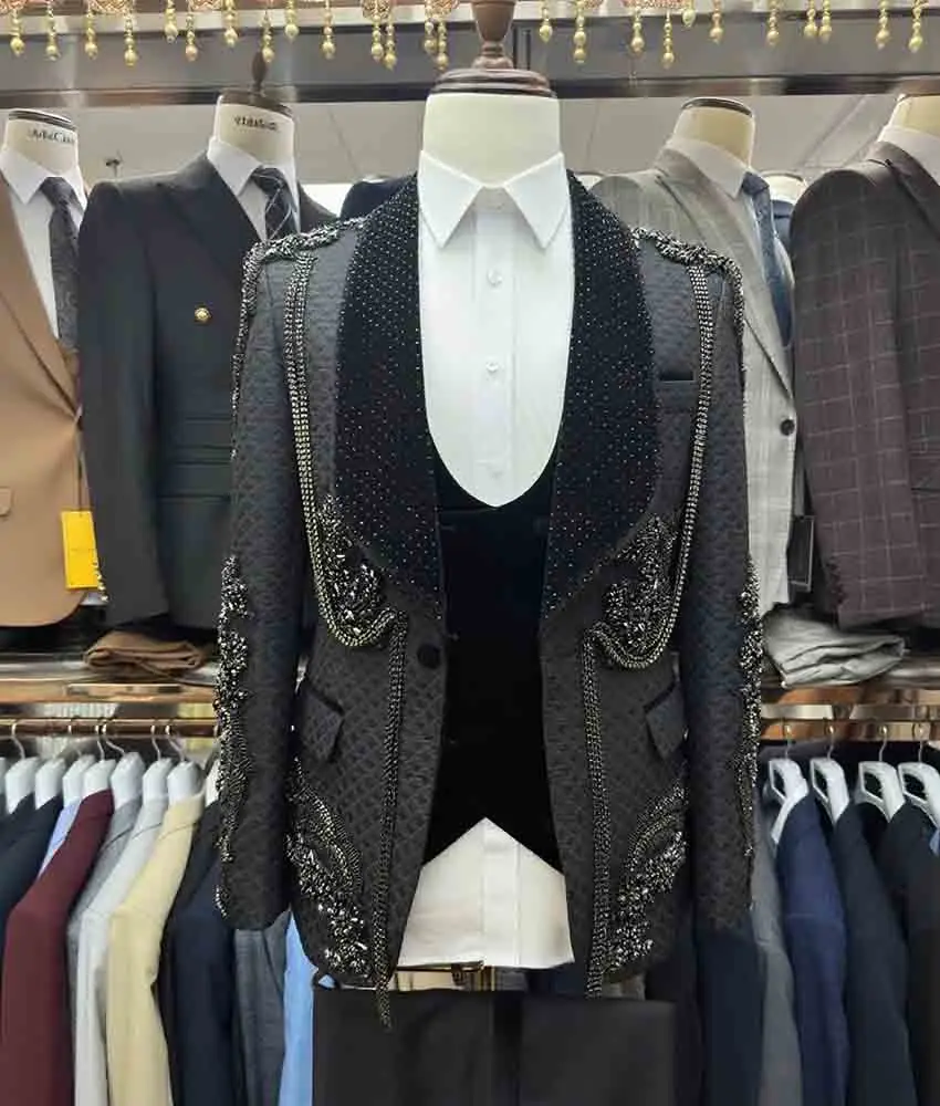 

Luxury Crystal Embroidered wedding tailcoat Graceful 3-piece Men's Suit Performance outfit Wedding Party Dress Celebrity Gowns
