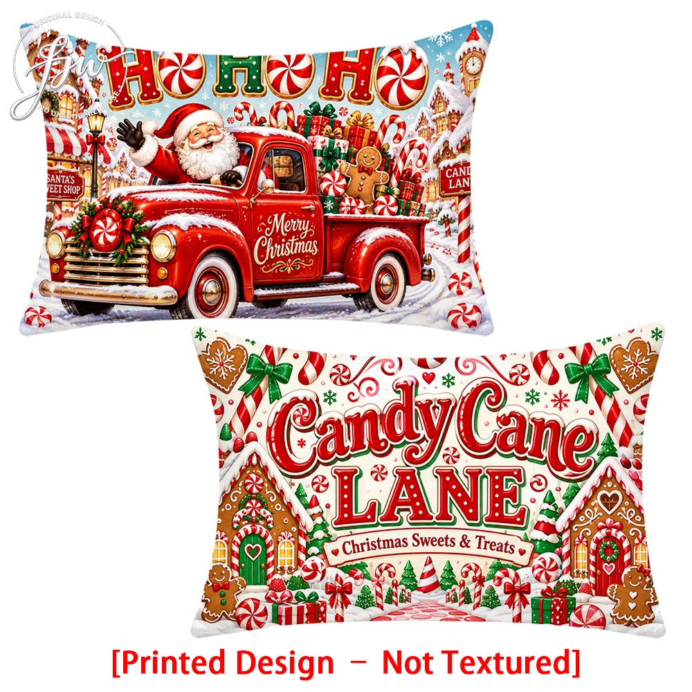 2pc Set of 2 Christmas Vintage Truck & Candy Cane Lane Decorative Throw Pillow Covers