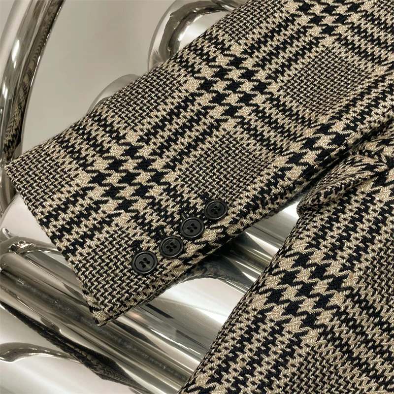 Damenjacke Neuer Winter 2025, zweireihig, schmal geschnitten, langärmelig, Oberteil aus Wollmischung, karierte Damen-Anzugjacke, Y2K-Damenmantel