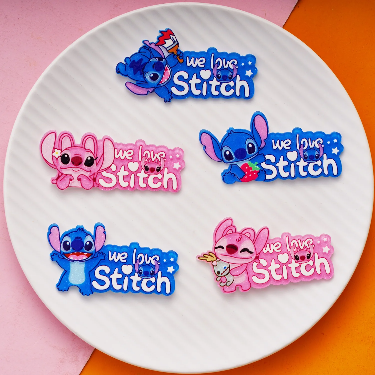 

5Pcs stitch brand new acrylic cream glue phone case resin accessories hair clips diy handmade jewelry