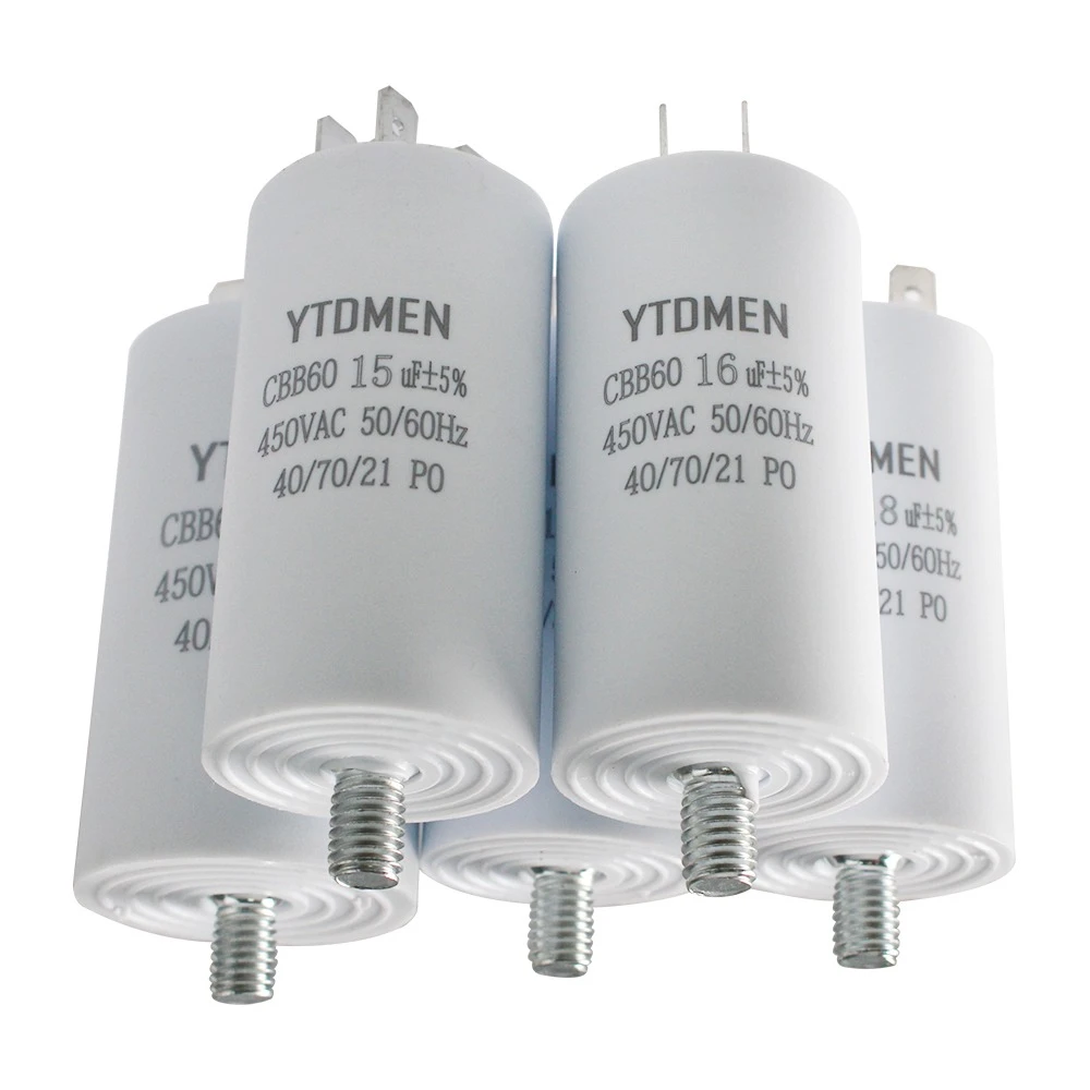 CBB60 مكثف بدء تشغيل المحرك 4-60μF 450VAC برغي/إدراج مزدوج 4-Pin لضاغط الهواء/مضخة المياه/مضخة الغسالة