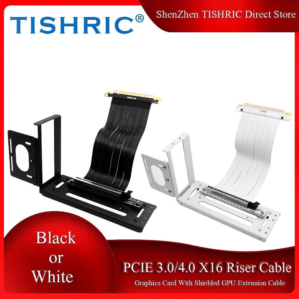PCIE 3.0/4.0 X16 كابل تمديد كابل بطاقة الرسومات مع كابل تمديد GPU محمي مع حامل أسود/أبيض صناعي