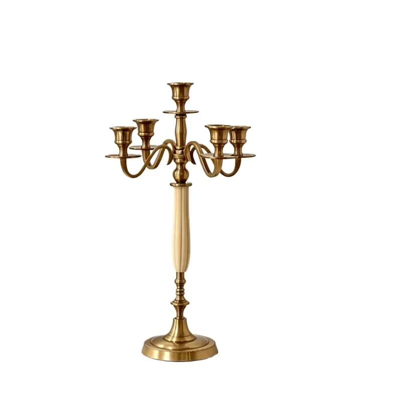 Wabi Sabi Style Medieval Brass Five Headed Candlestick Art Decor for Living Room Entrance Home Niche Soft Decoration Ornament