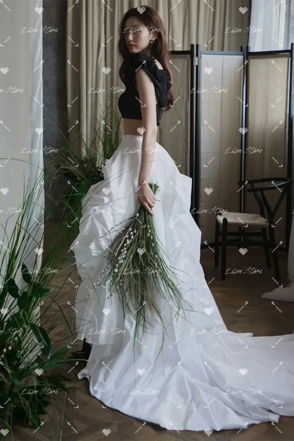 Lism Sexy Color Blocking Korean Wedding Dresses Color Blocking A Line Ruffled Sleeveless Bridal Party Gown Photo Shoot Customize