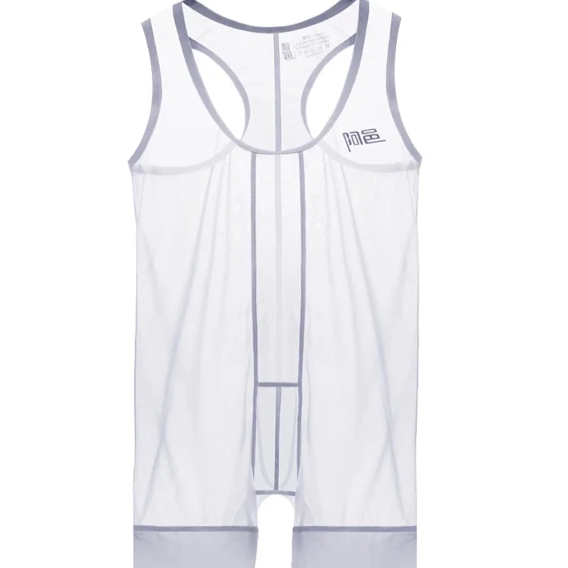 

Hot jumpsuit ultra-thin transparent tight boxer shorts ice silk men's I-shaped vest chest shapewear A890