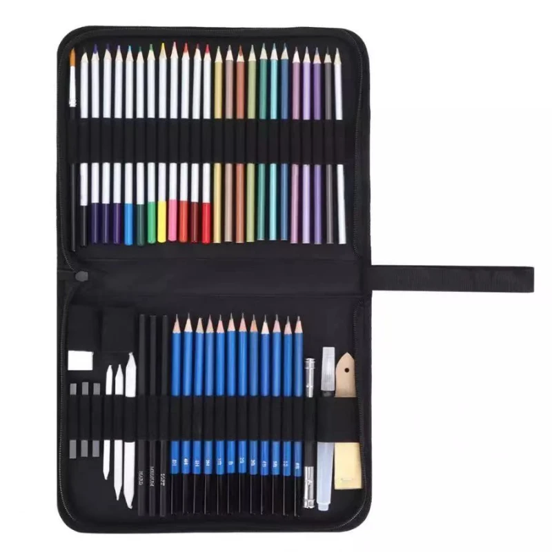 New 51 Piece Sketch Color Lead Painting Set Portable Black Kit Artist Wood Sketch Kit Graphite Charcoal Stick Art Supplies