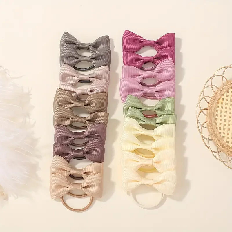 

20/40 Pcs 2.2" Elastic Ties Grosgrain Ribbon Bow Baby Girls Hair Bows Rubber Band Solid Bands Ponytail Holders Hair Accessories