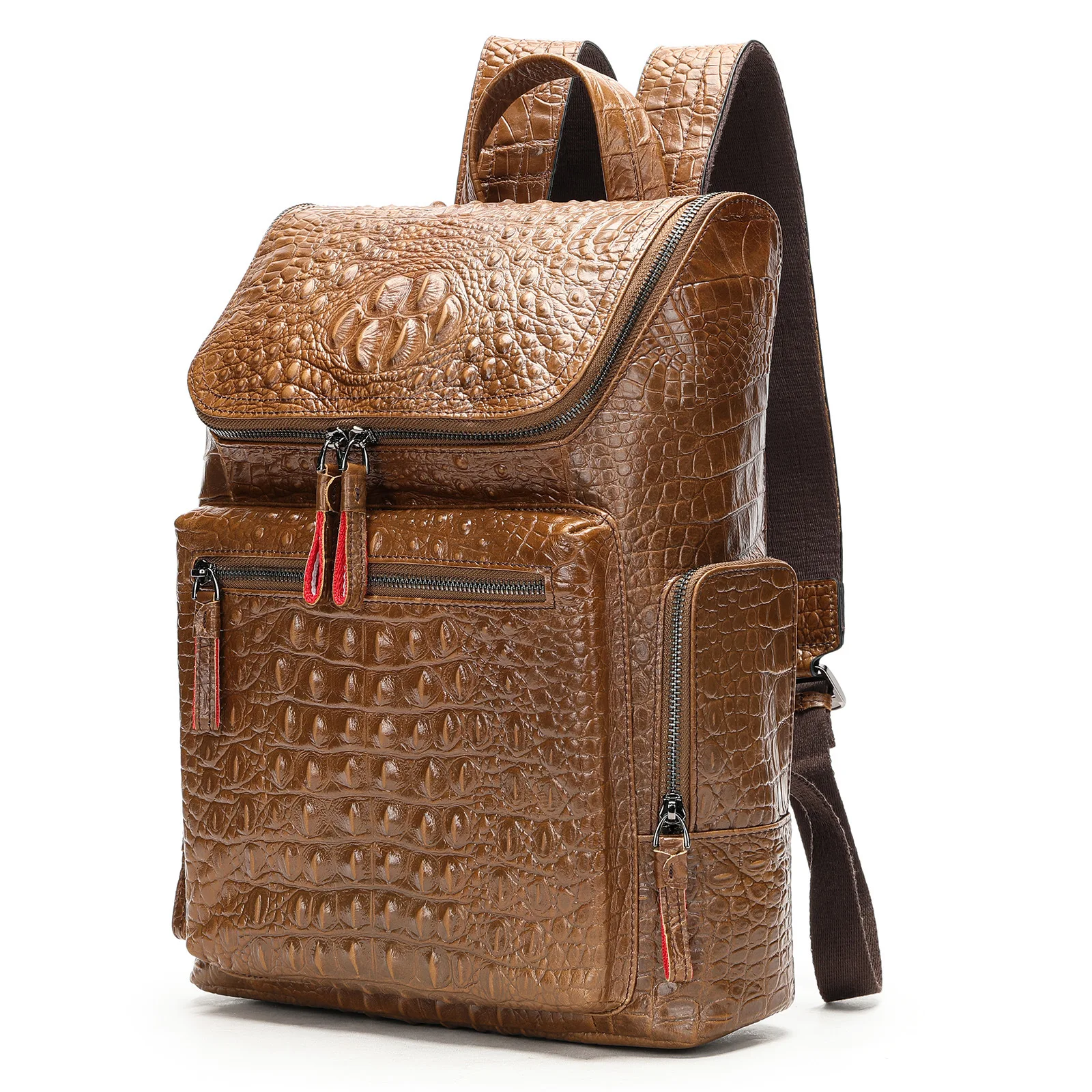 Crocodile Print Men\'s Leather Backpack Business Computer Backpack Cow Leather Crocodile Pattern Traveling Backpacks