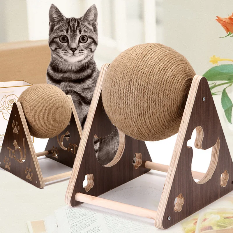 Vertical Solid Wood Cat Toy Cat Paw Ball, Bite Resistant and Durable, Disdaining Cat Tree, Grabbing Plate and Grinding Claw