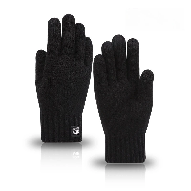 New Arctic Fleece Lined Knitted Gloves Men Double Layer Windproof Touch Screen Warm Winter Outdoor Gloves