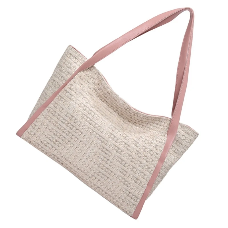 Bolso paja tejido informal para mujer, bolso playa capacidad con asa superior, bolso hombro con cremallera para