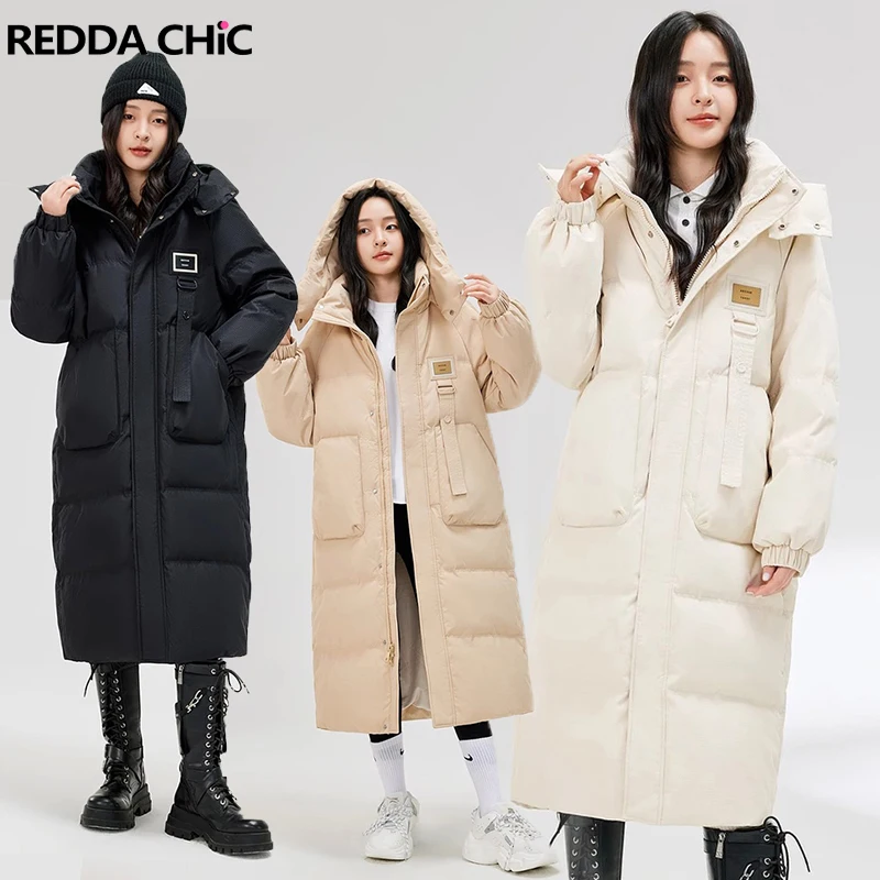 

Женский пуховик с высоким воротником ReddaChic, зимние теплые парки, Повседневная ветровка с длинным рукавом и капюшоном, верхняя одежда