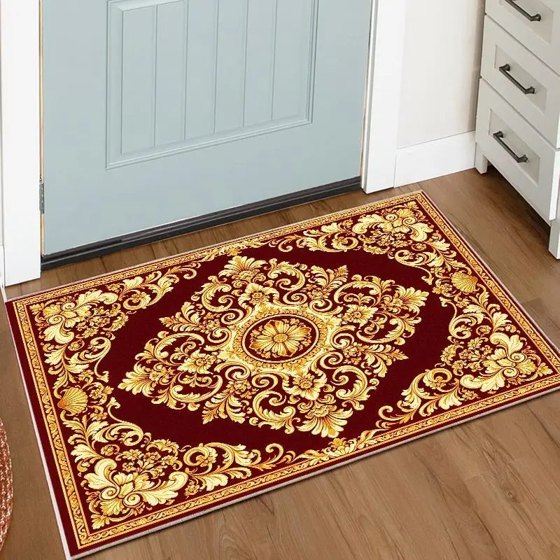 VIKAMA Chrysanthemum & Patchwork Crystal Velvet Door Mat, Anti-Slip Washable Area Rug, Decor for Entryway Front Door Living Room