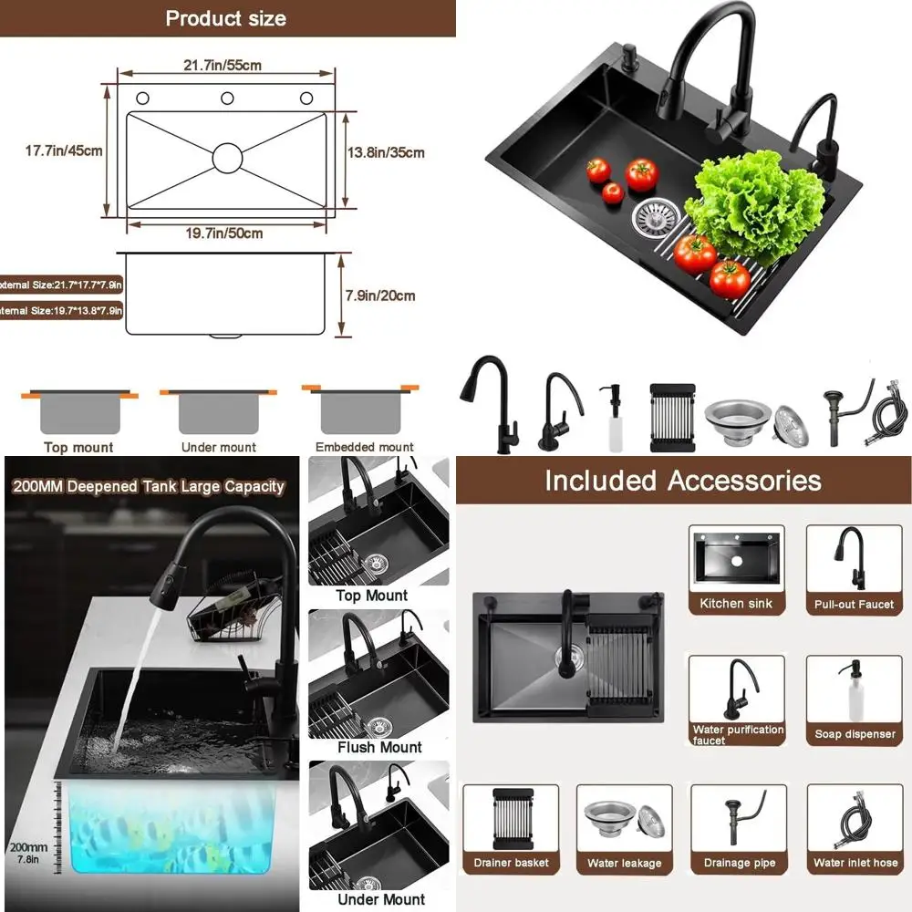 

Stainless Steel Single Bowl Kitchen Sink, Top Mount Workstation, Farmhouse Style with Accessories (21.7x17.7x7.9in)