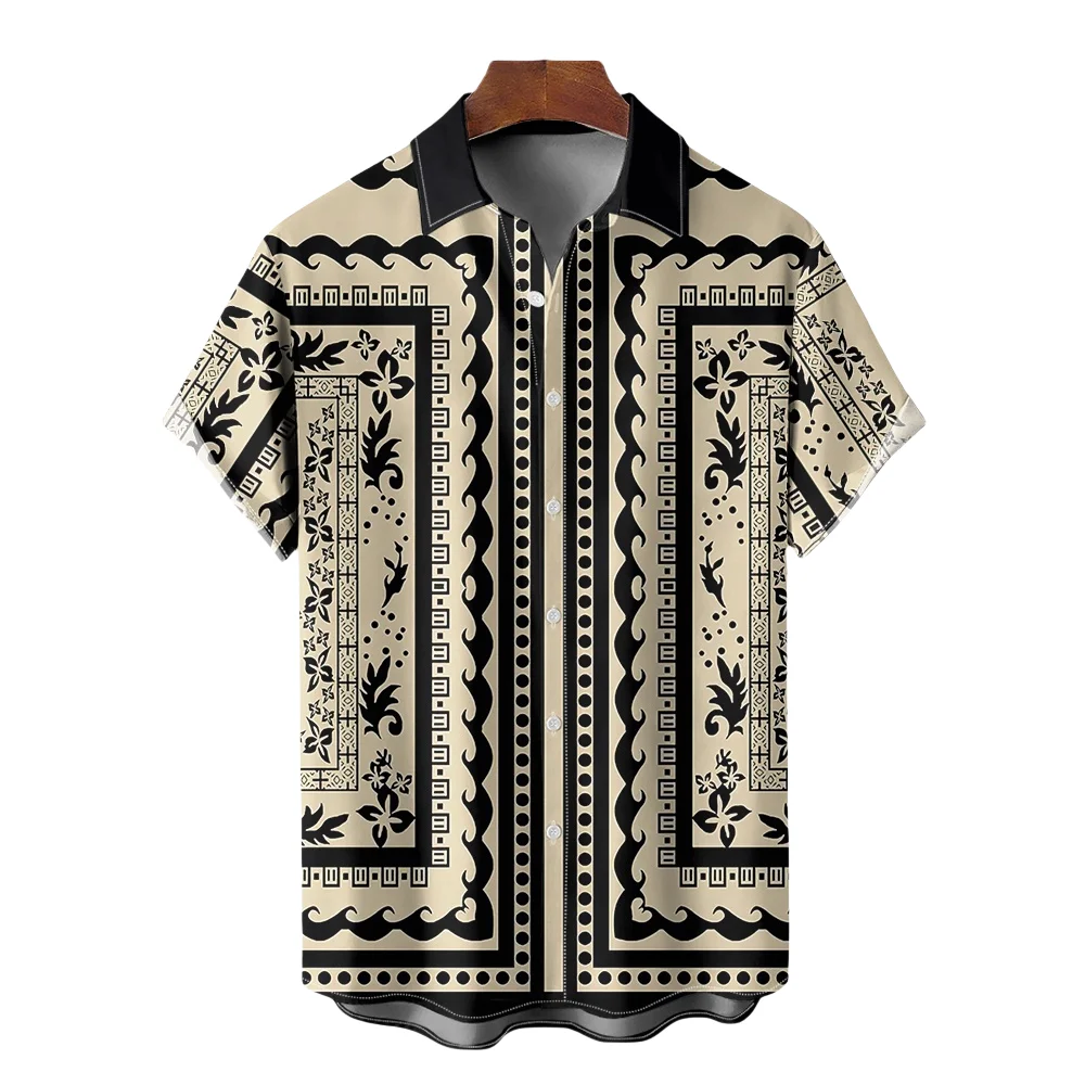 

3D Ethnic Pattern Men's Shirt Vintage Barong Segment Short Sleeve Shirt Casual Outfit Men's Clothing Plus Full Sublimation Shirt