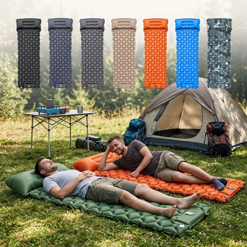 Camping Sleeping Pad - Ultra-Light Inflatable Mattress with Built-In Foot Pump & Pillow, Upgraded Compact Air Mattress