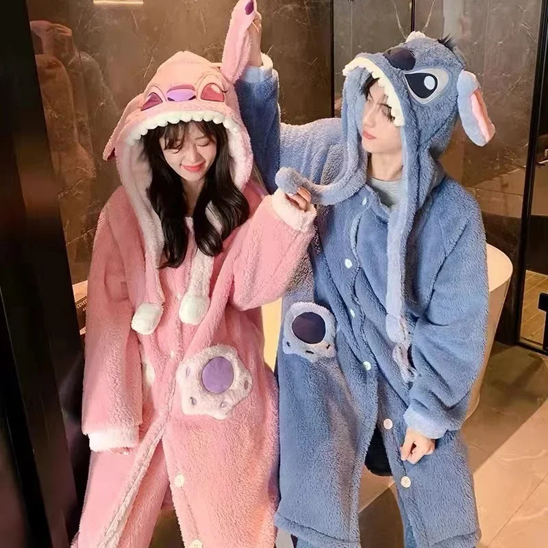 Disney couple pajamas winter warm two-piece set Stitch loungewear Disney loungewear cute cartoon Stitch couple pajamas