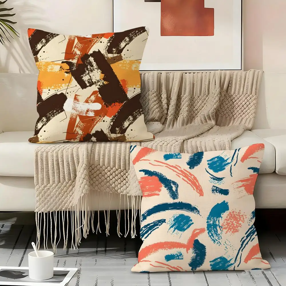 Modern Graffiti Stroke Prints Cushion Cover Natural Linen Organic Fabric Double-Sided Printing Sofa Home Decor Gift Pillow Cover