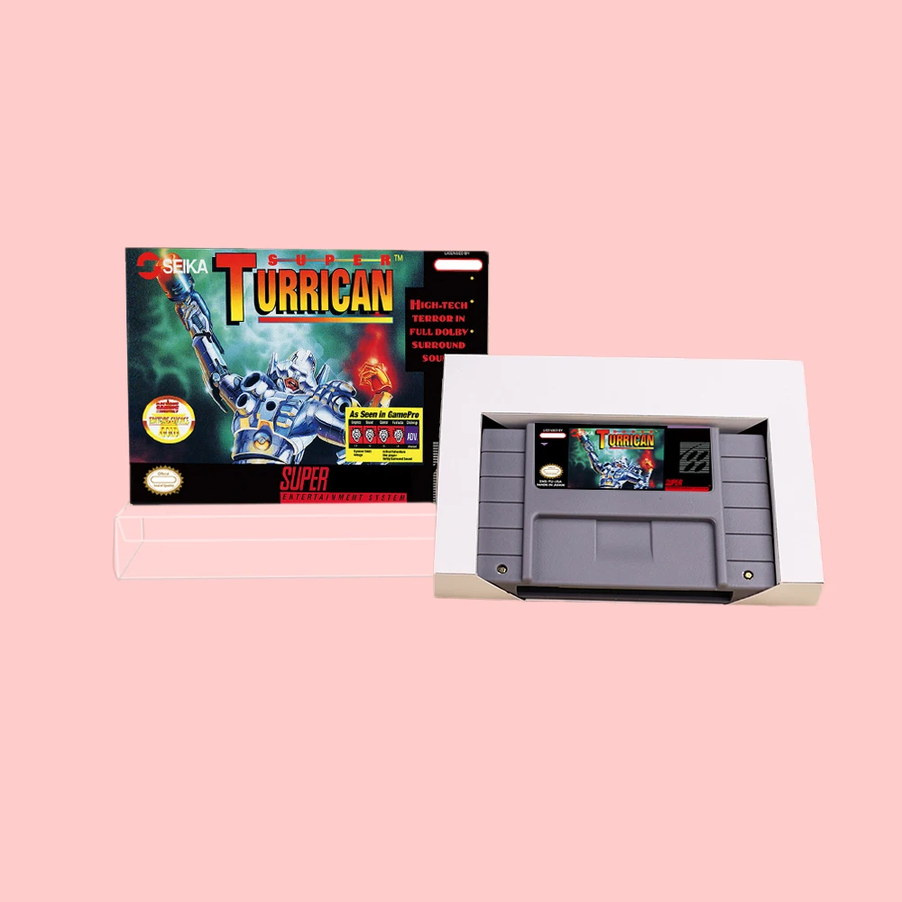 خرطوشة ألعاب الحركة SNES SFC Super Turrican 1 2 مع صندوق 16 بت NTSC USA JAP PAL EUR وحدات تحكم ألعاب الفيديو #1