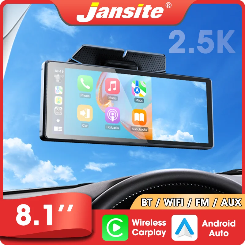 Janstie Dash Cam 4K+1080P Carplay Android Auto GPS Navigation 7/8.1 inch IPS Screen Car DVR IR Night Vision 24H Parking Monitor