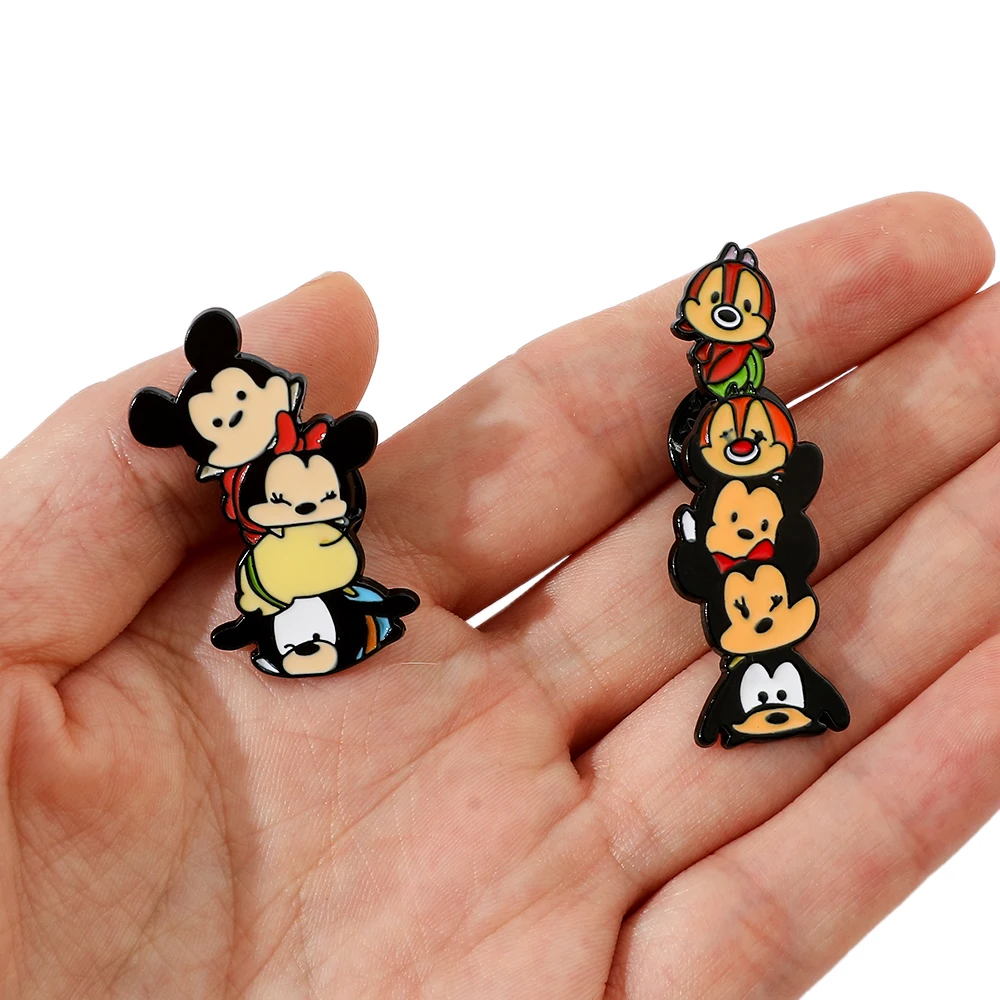 2 Pcs Fairy tale Cartoon Animation Brooch Cute Jenga Mickey Enamel Pin Backpack Clothing Jewelry Metal Badge Accessories