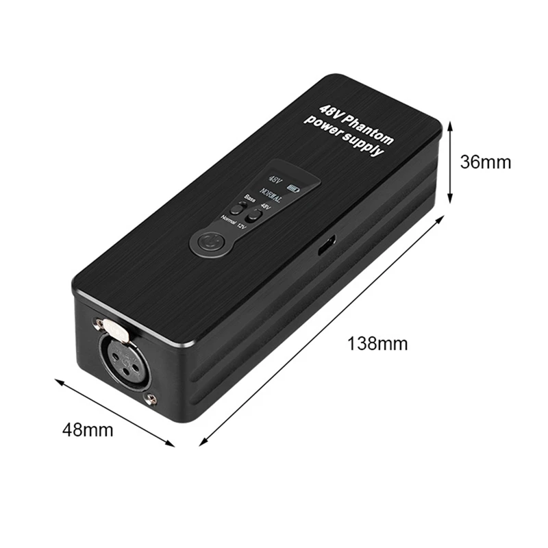 Phantom Power Supply 48V 12V Switch Rechargeable Portable For Condenser Microphones Mic Preamp Record Studio